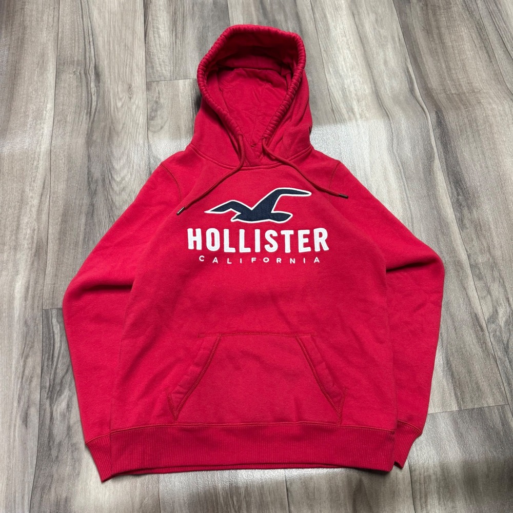 Hollister California Red Seagull Logo Fleece Hoodie Sweatshirt Small 1413